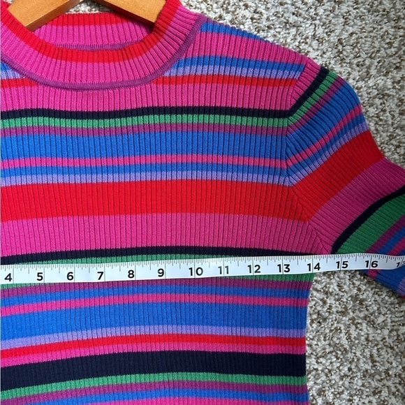 BP Red Pink Striped Scalloped Ribbed Colorful Sweater Fall XS - Picture 6 of 7